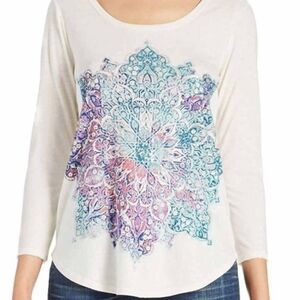 Lucki Brand 3/4 Sleeve Scoop Neck Blouse Size L .